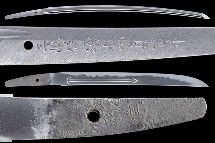 「三嶋（三島）住」と銘が切られた刀と、島田を代表する刀工「助宗」の短刀